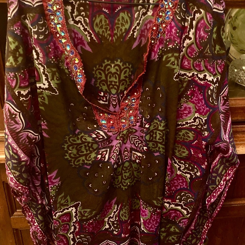 Embellished Multicolor Women's Semi Sheer  Kimono XL